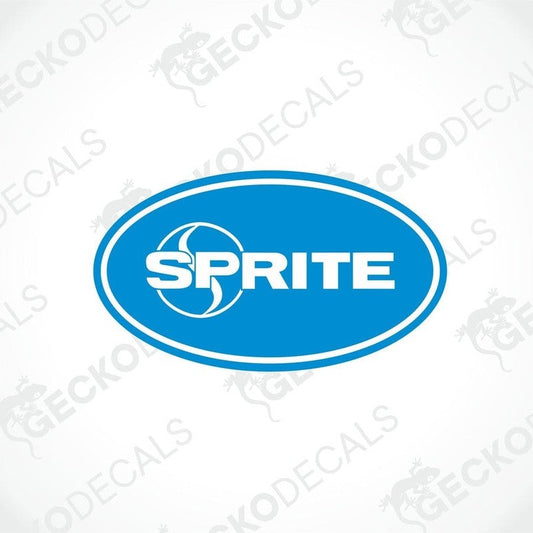 Blue oval Sprite decal with white border and swirl logo for caravan interior or exterior