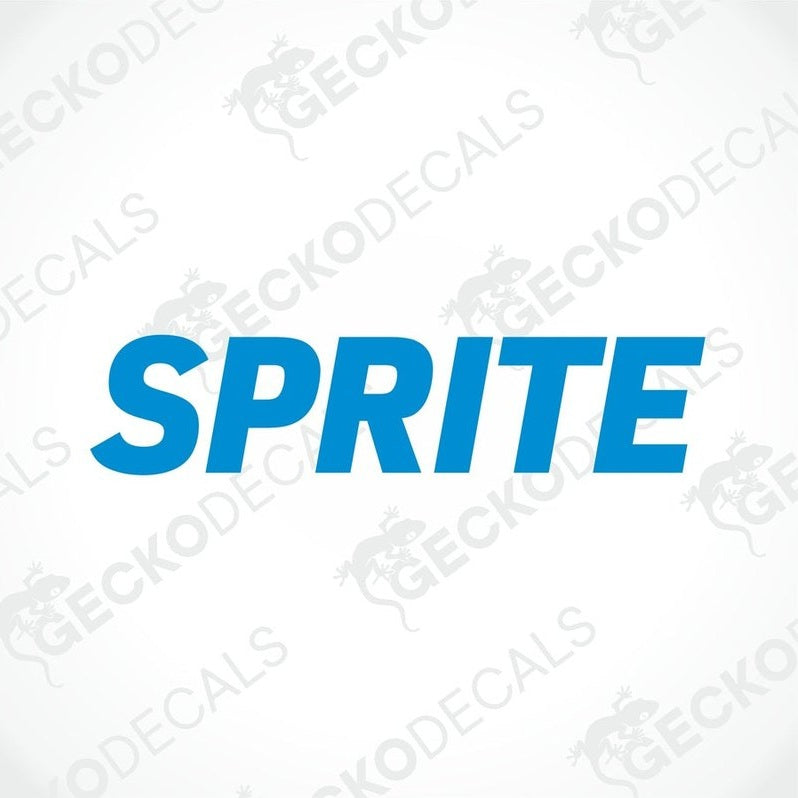 A blue die cut decal with the word 'SPRITE' printed in white.