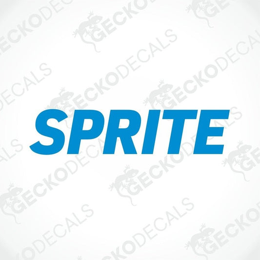 A blue die cut decal with the word 'SPRITE' printed in white.