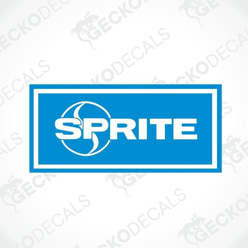 A blue and white geometric patterned decal with the brand name 'SPRITE' in the center.