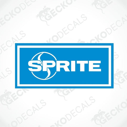 A blue and white geometric patterned decal with the brand name 'SPRITE' in the center.
