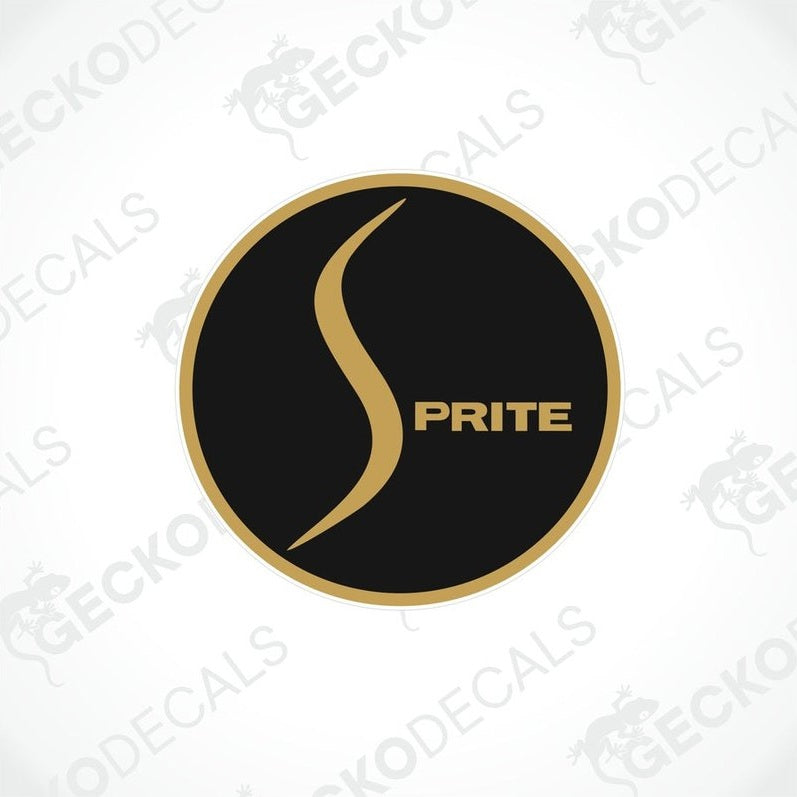 A black and gold colored decal with the brand name 'SPRITE' written in a stylized font.
