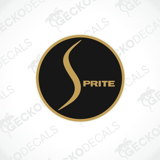A black and gold colored decal with the brand name 'SPRITE' written in a stylized font.