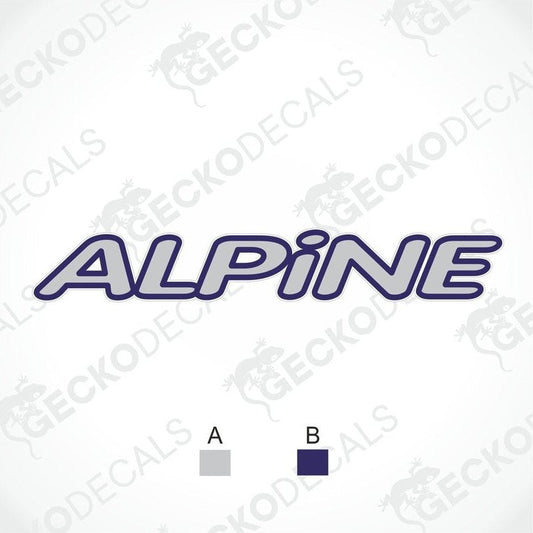 Sprited Alpine die-cut decal with gray fill and dark blue outline on transfer paper