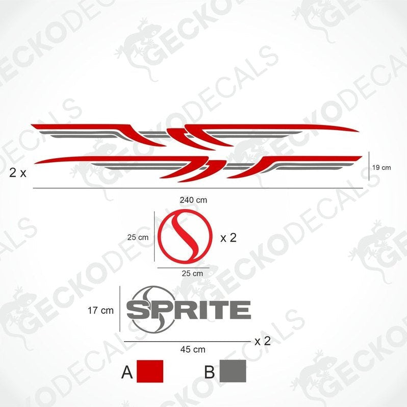 A white caravan with red and grey decals featuring the SPRITE brand logo.