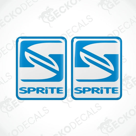 Two blue, white, and red vinyl stickers with the SPRITE brand logo.