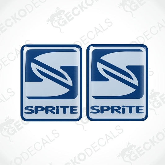 Set of two blue Sprite epoxy resin decals with domed vinyl coating