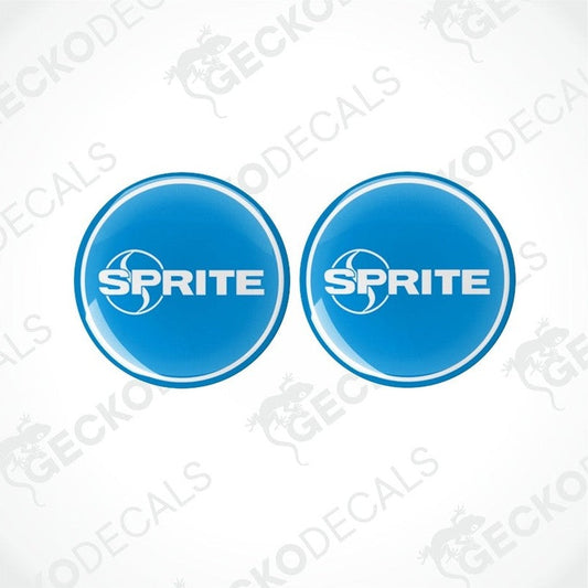 Set of two blue domed Sprite vinyl decals with polyurethane coating