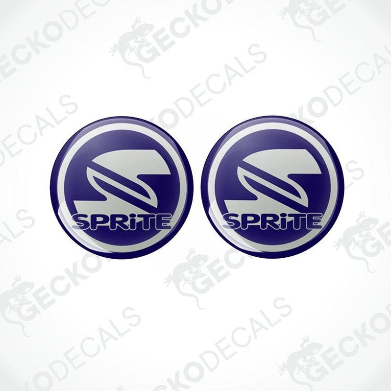 Two blue and white round vinyl stickers with the 'SPRITE' brand logo in the center.