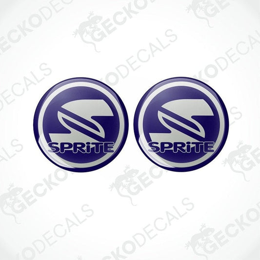 Two blue and white round vinyl stickers with the 'SPRITE' brand logo in the center.