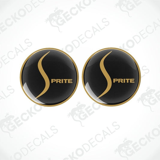 Set of two black and gold domed epoxy resin vinyl decals with stylized S logo