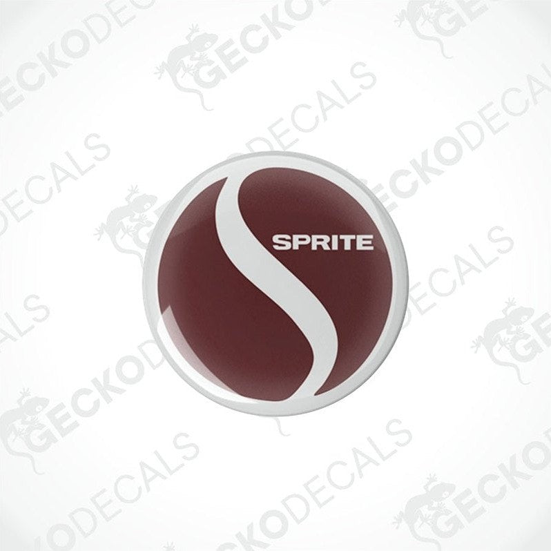 Single maroon domed Sprite vinyl decal with glossy polyurethane coating