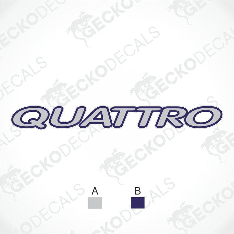 Sprite Quattro die-cut decal with silver-gray fill and navy outline for caravan interior or exterior
