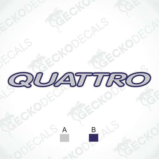 Sprite Quattro die-cut decal with silver-gray fill and navy outline for caravan interior or exterior