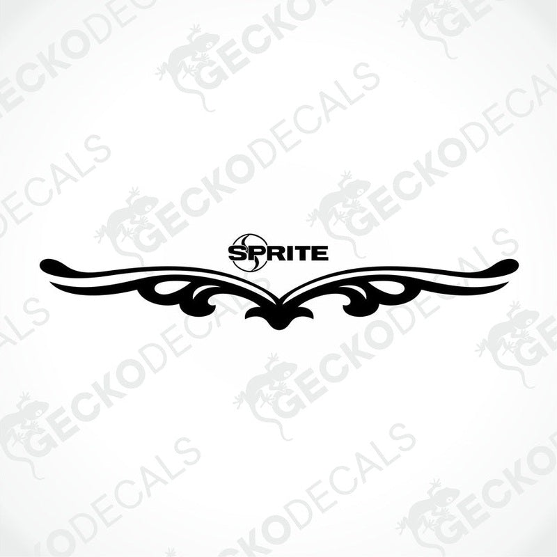 Rear decal of a white caravan with the 'Sprite' brand logo in red and black.