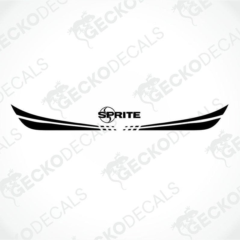 Rear decal of a white caravan with the SPRITE brand logo and red detailing.