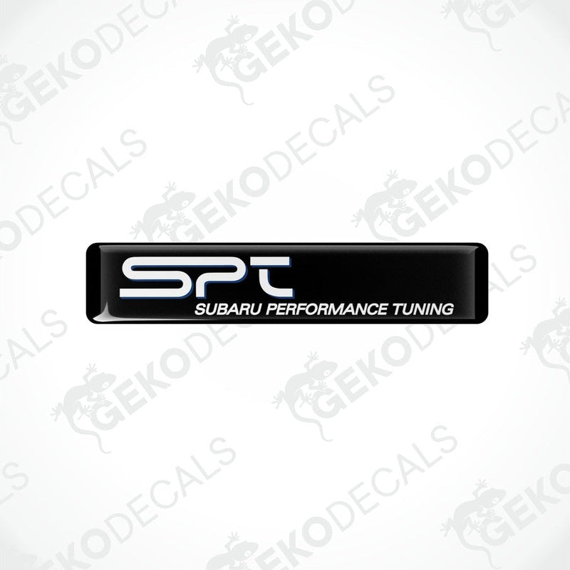 Black vinyl stickers with 'SPT' and 'SUBARU PERFORMANCE TUNING' text in white and blue.