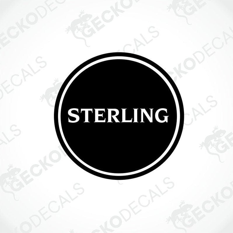 A black decal with the word 'STERLING' printed in white.