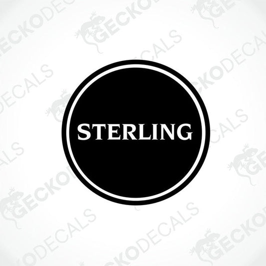 A black decal with the word 'STERLING' printed in white.