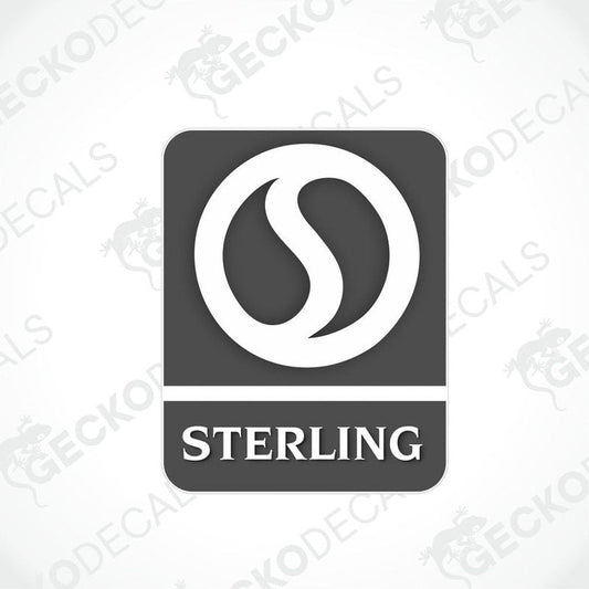 Sterling dark gray and white square decal with modern S logo for caravan interior or exterior
