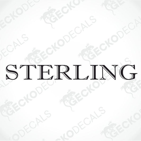 Sterling black serif die-cut decal for caravan interior or exterior