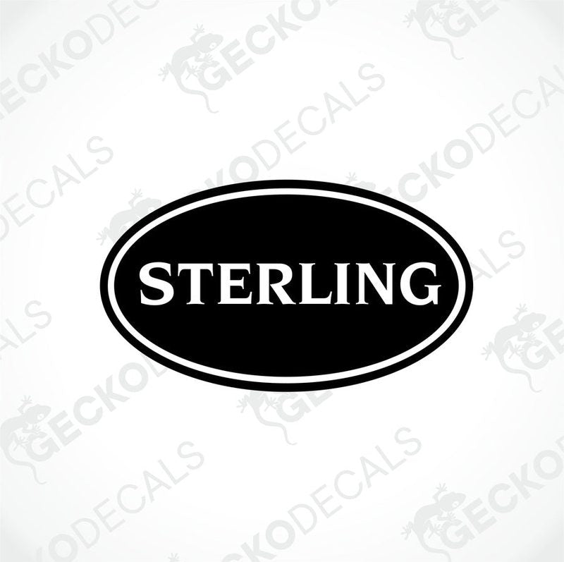 A black decal with the word 'STERLING' in bold capital letters, surrounded by a white border.
