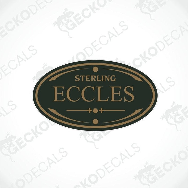 A printed and laminated decal with the word 'Eccles' and a decorative border, branded by STERLING.