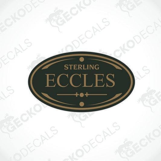 A printed and laminated decal with the word 'Eccles' and a decorative border, branded by STERLING.