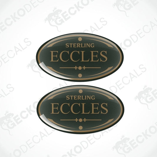 Two round vinyl decals with 'Eccles' text and a decorative border, primarily black in color, with a white background.