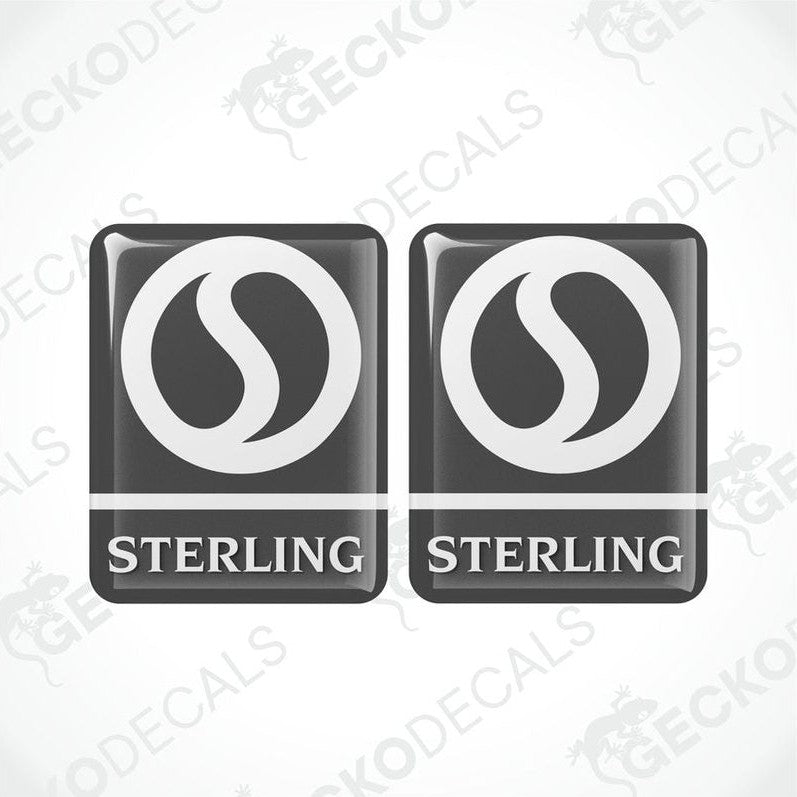 Set of two Sterling epoxy resin decals featuring domed finish and bold lettering
