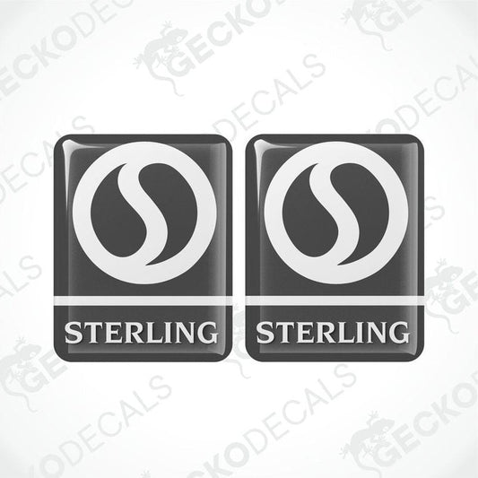 Set of two Sterling epoxy resin decals featuring domed finish and bold lettering