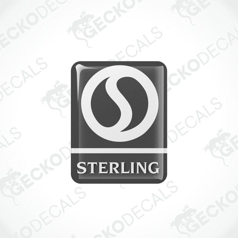 Sterling Epoxy Decal with domed polyurethane coating and white S logo on black