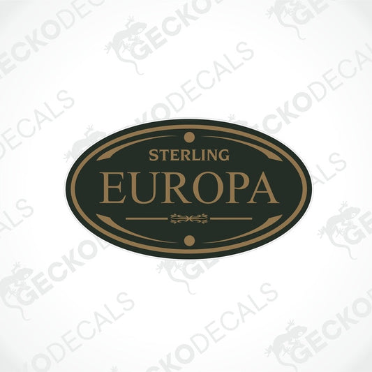 A printed and laminated decal with the word 'Eccles' and a decorative border, branded by STERLING.