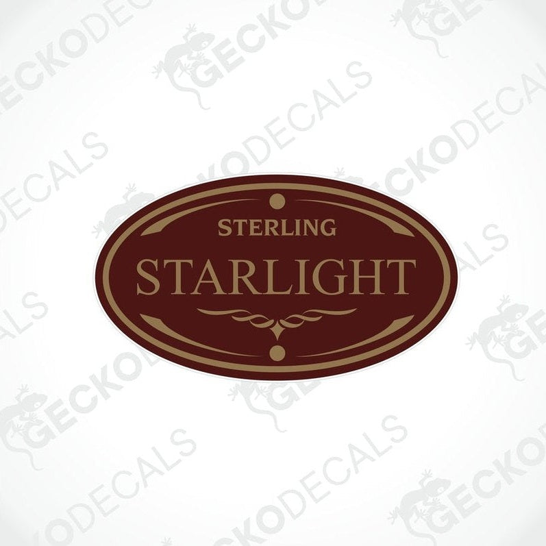 A brown decal with the text 'STERLING STARLIGHT' and a decorative border.