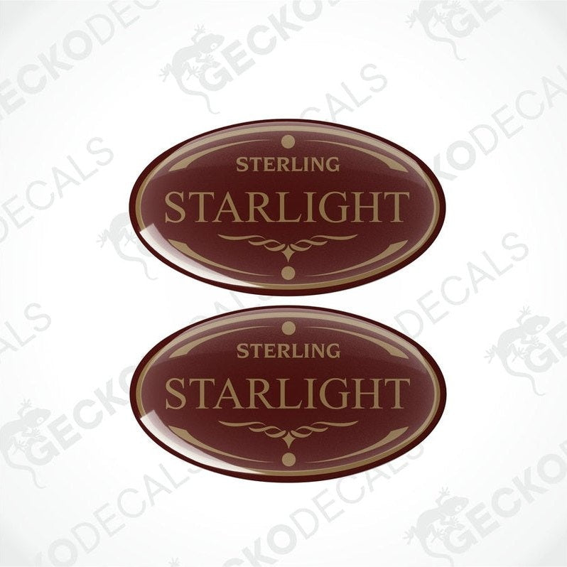 Two round vinyl stickers with a starlight design and the text 'STERLING' in the center.