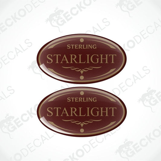 Two round vinyl stickers with a starlight design and the text 'STERLING' in the center.