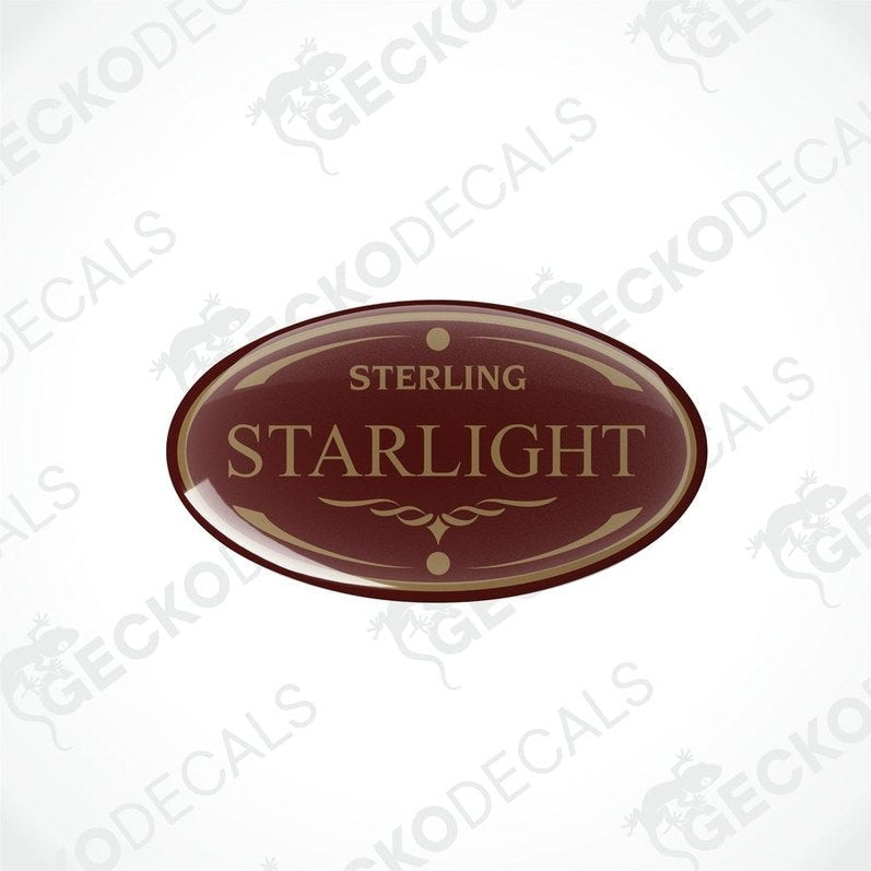 Two round vinyl stickers with a starlight design and the text 'STERLING' in the center.