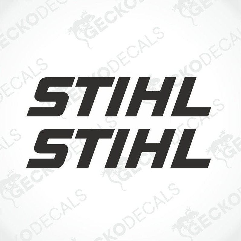 A sticker with the brand name 'STIHL' in black font on a white background. The sticker has a solid pattern with no visible background.