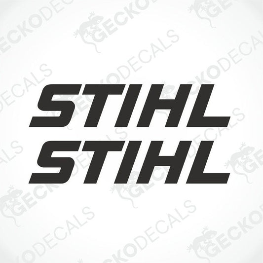 A sticker with the brand name 'STIHL' in black font on a white background. The sticker has a solid pattern with no visible background.