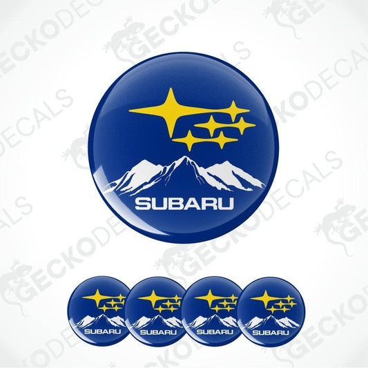 Set of Subaru logos with mountain and star design on a white background
