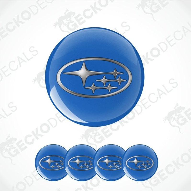 Set of blue Subaru logos on a white background