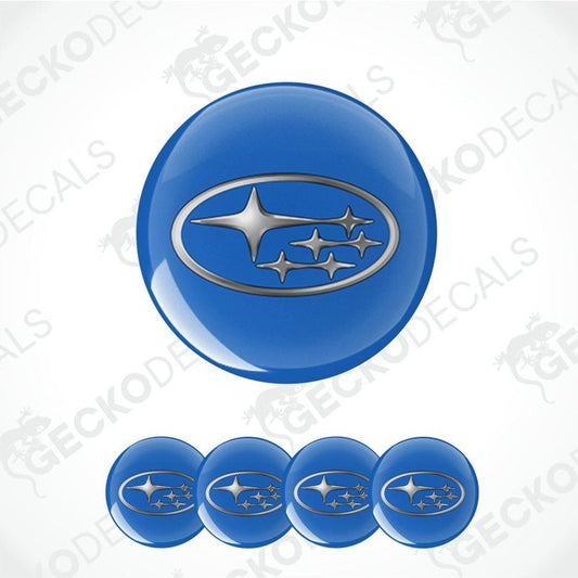 Set of blue Subaru logos on a white background