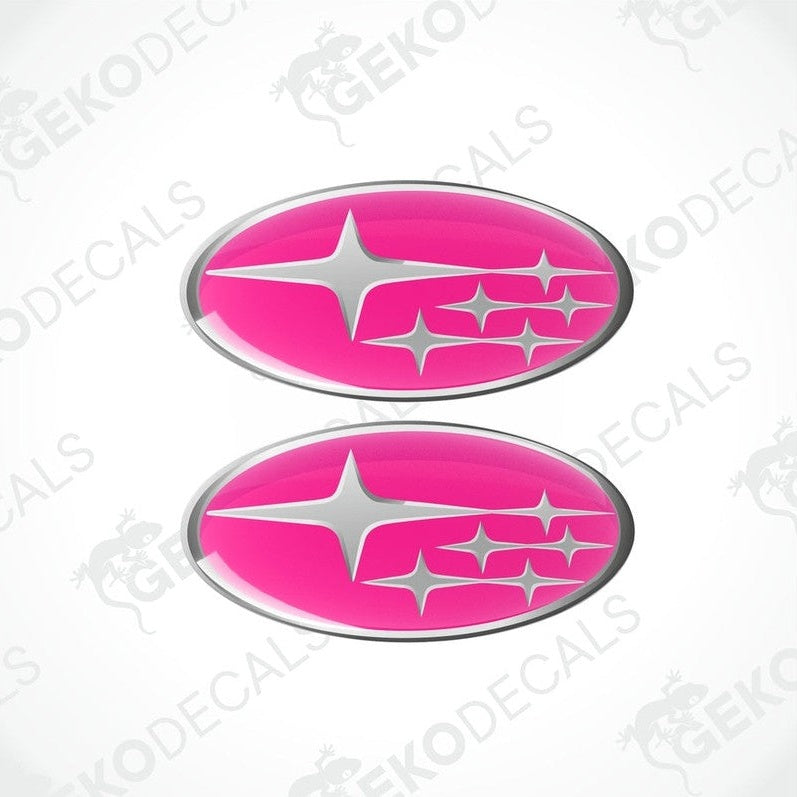 Two pink oval-shaped decals with a star pattern design, typically used as car stickers.