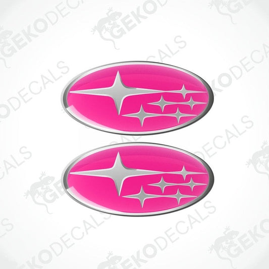 Two pink oval-shaped decals with a star pattern design, typically used as car stickers.