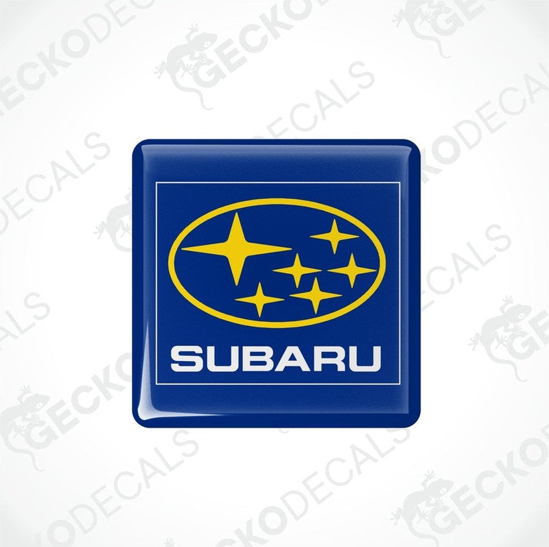Blue vinyl stickers with the SUBARU brand logo and stars.