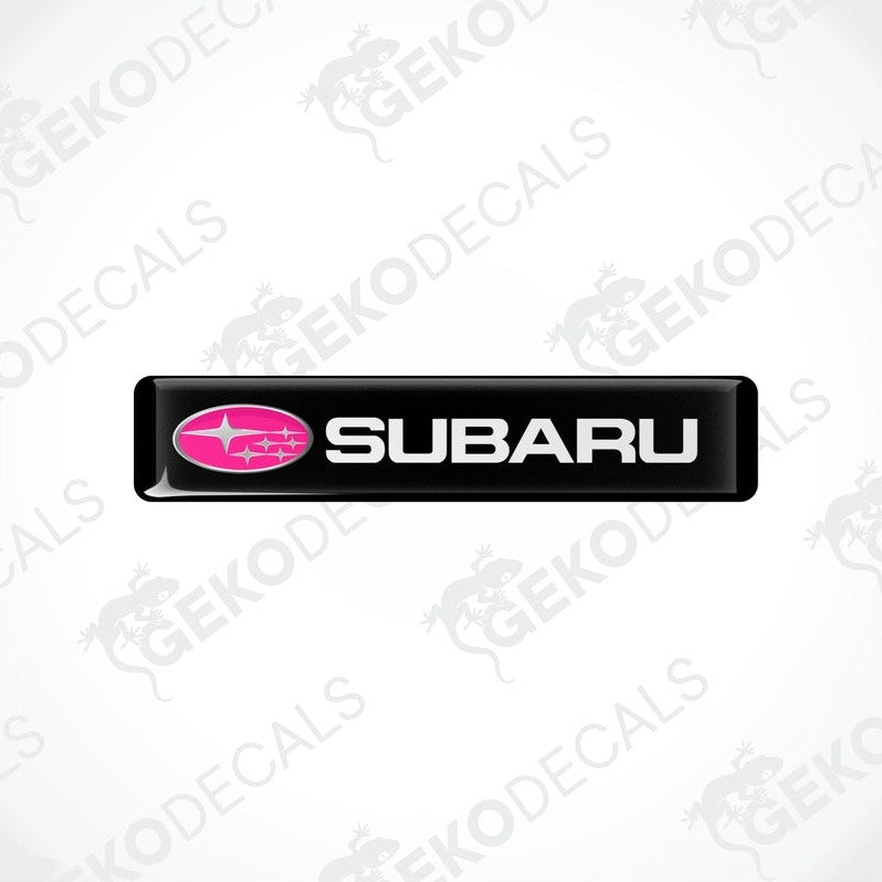  Black vinyl stickers with the word 'SUBARU' written in white and a pink star symbol on each sticker.