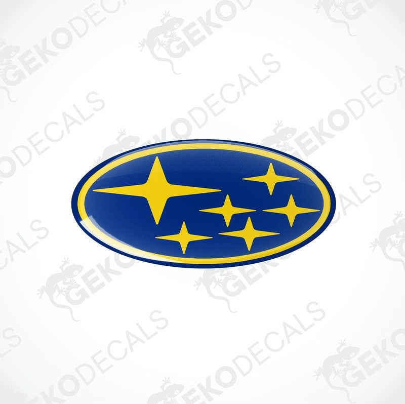 Blue and yellow vinyl decals with Subaru logo design.