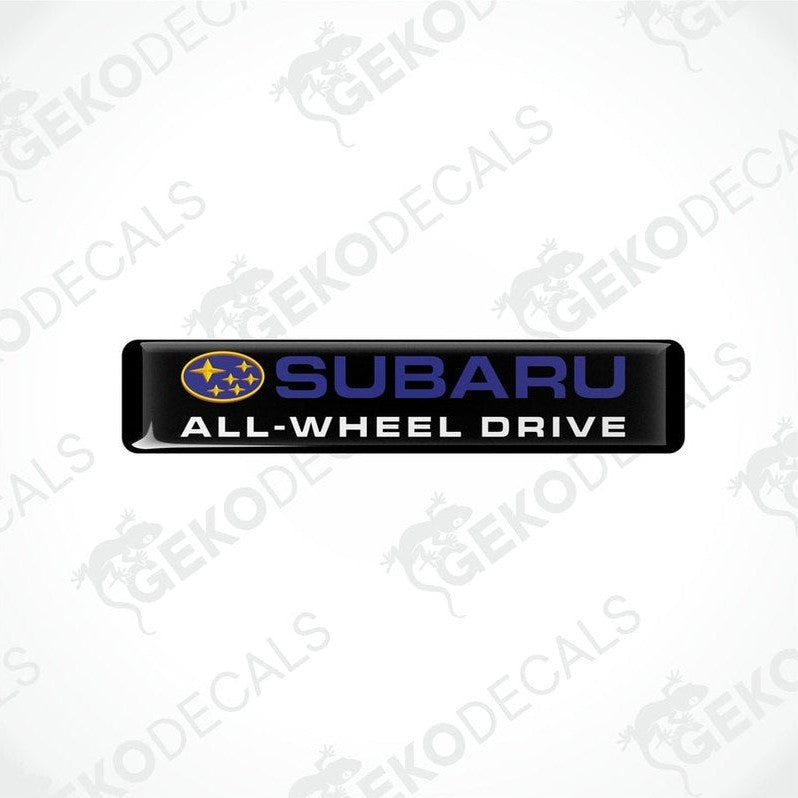  Black vinyl stickers with the Subaru brand logo and the slogan 'ALL-WHEEL DRIVE' printed in blue and yellow.