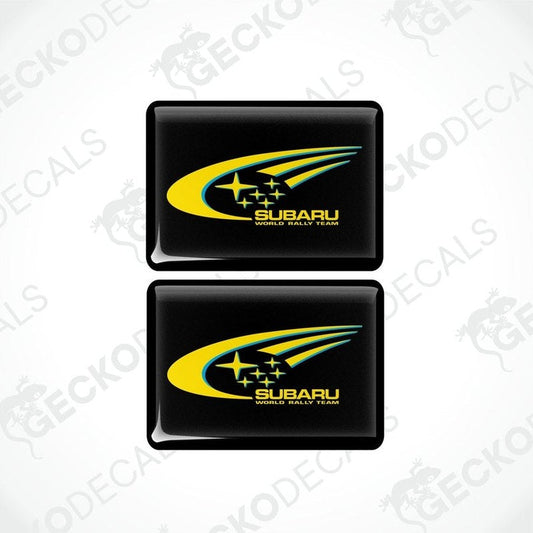 Two black vinyl stickers with the SUBARU brand logo and stars.