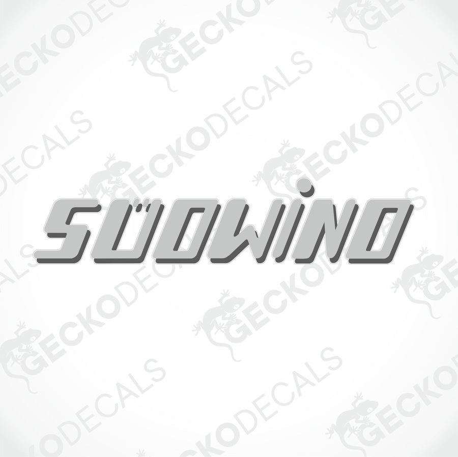 SÜDWIND gray gradient die-cut car decal sticker with bold stylized lettering and glossy finish
